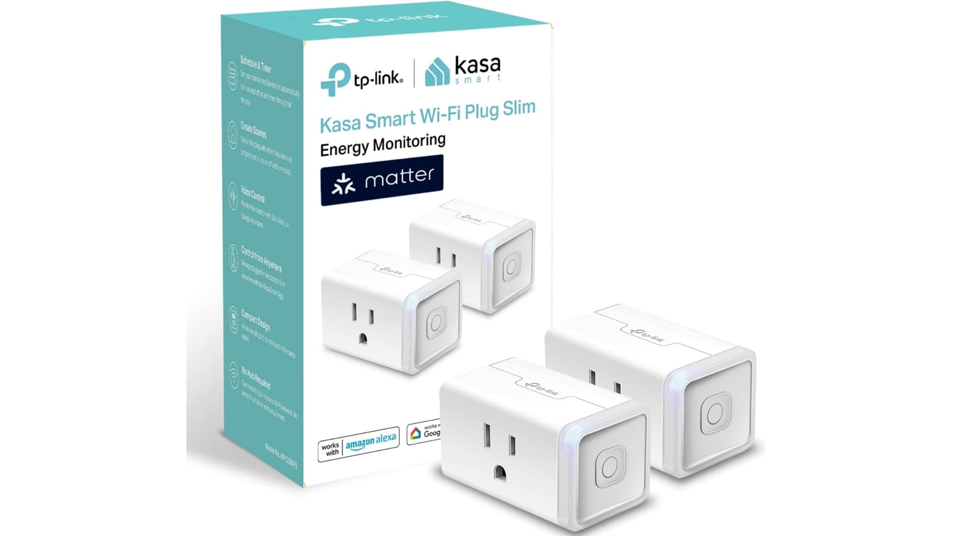 Kasa Matter Smart Plug with Energy Monitoring (KP125M, 2-Pack)